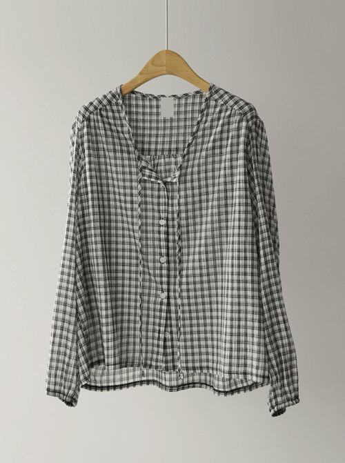 Off-Shoulder Check Blouse T10827