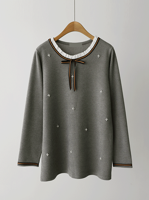 Blue T-shirt Frill Neck T-shirt T11131