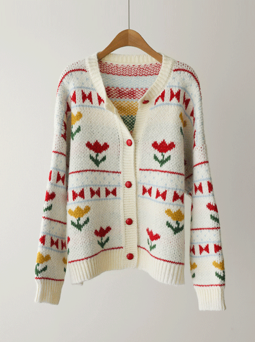 Duelf Flower Wool Cardigan C2617