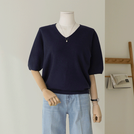 Deobuki V-neck short-sleeved knit K3971