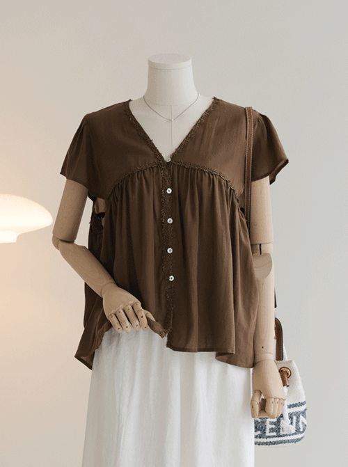 Bokeh Cap Shirring Blouse Y75