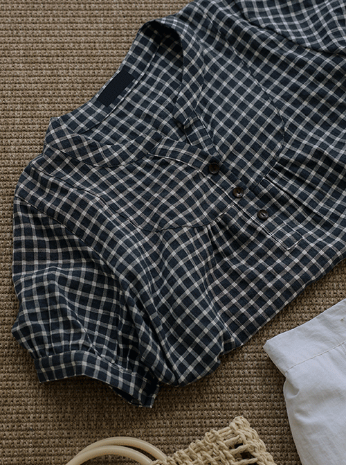 T-shaped Check Blouse T12288