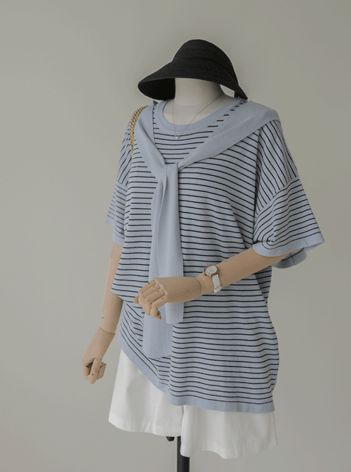 Chobari Shoulder Tie Short Sleeve Knit K4363