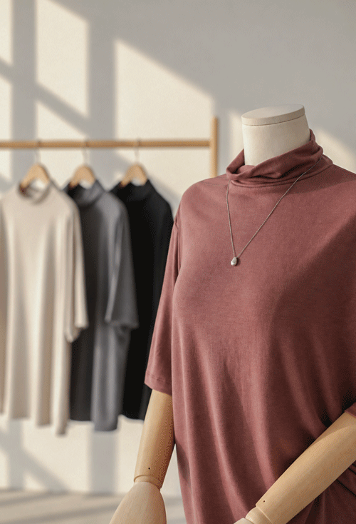 Kanemi Mock Turtleneck Short T-shirts T12945