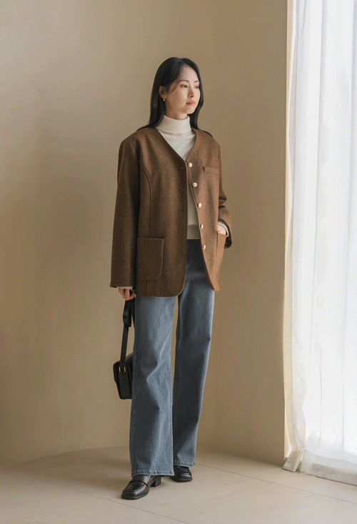 Fratte No Collar Wool Jacket Z412